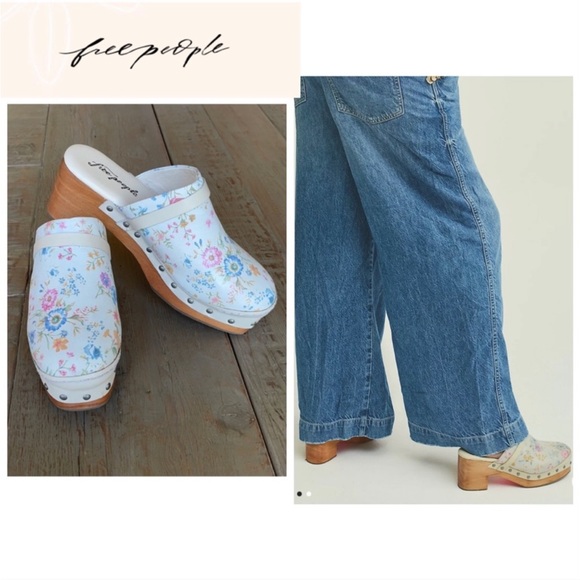 Free People Boho Calabasas Floral Leather Clogs With Rivet Trimming Size 41 New - Picture 2 of 15